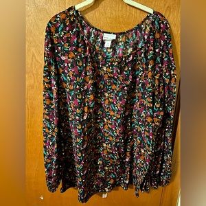 Floral, black and fuchsia blouse, Ava and Viv